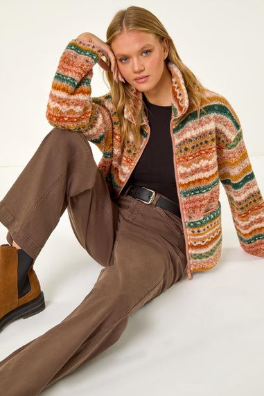 Roman Rust Aztec Print Sherpa Fleece Jacket