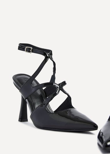 Linzi Sammi Black Faux Patent Caged Upper Court Heel