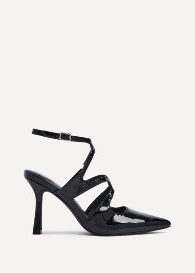 Linzi Sammi Black Faux Patent Caged Upper Court Heel