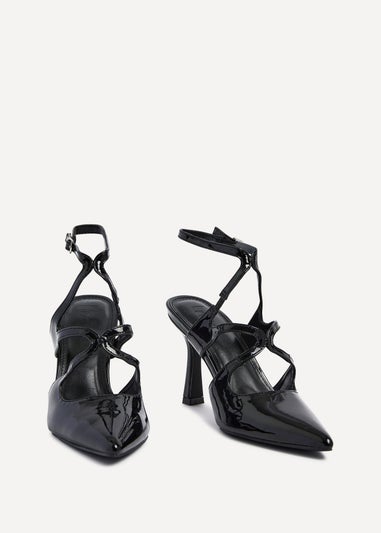 Linzi Sammi Black Faux Patent Caged Upper Court Heel