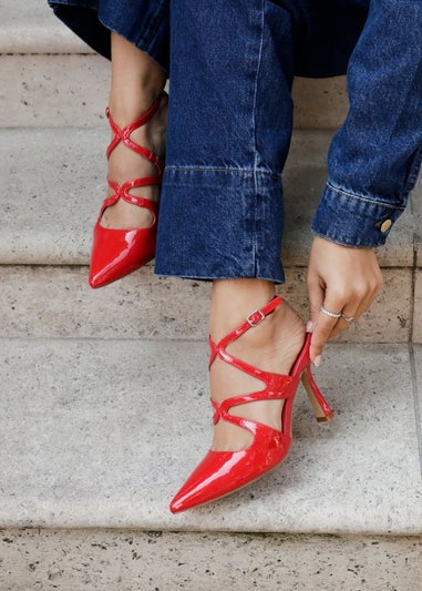 Linzi Sammi Red Faux Patent Caged Upper Court Heel