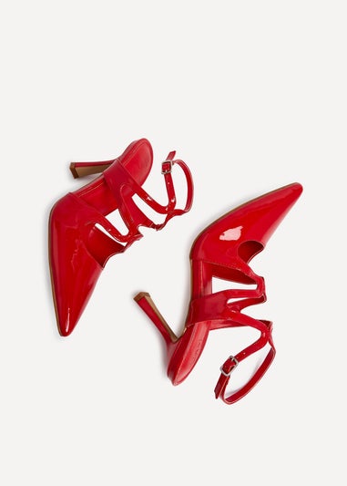 Linzi Sammi Red Faux Patent Caged Upper Court Heel