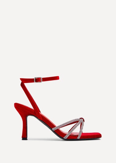 Linzi Polly Red Velvet Stiletto Heeled Sandal