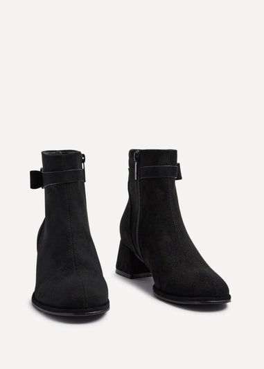 Linzi Sable Black Faux Suede Block Heeled Ankle Boot