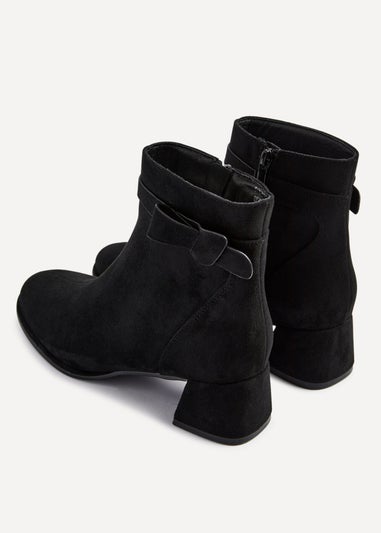 Linzi Sable Black Faux Suede Block Heeled Ankle Boot