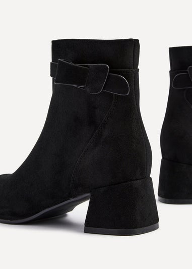 Linzi Sable Black Faux Suede Block Heeled Ankle Boot