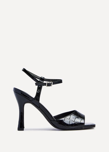 Linzi Laila Black Croc Effect Stiletto Heeled Sandal