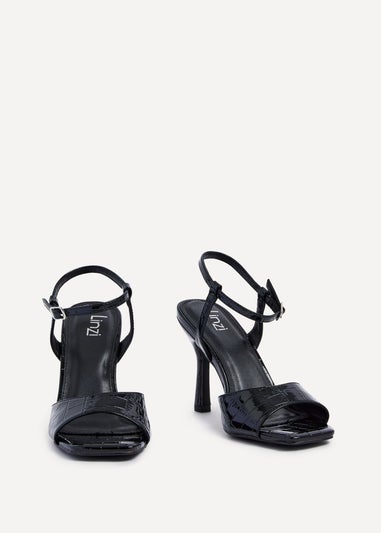 Linzi Laila Black Croc Effect Stiletto Heeled Sandal