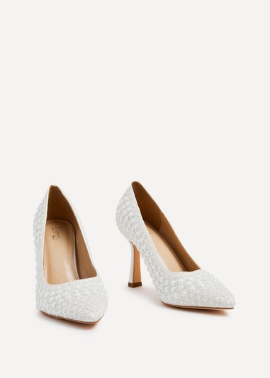 Linzi Dreaming Ivory Satin Hot Fix Pearl Court Heels