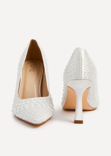 Linzi Dreaming Ivory Satin Hot Fix Pearl Court Heels