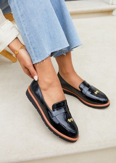 Linzi Nancy Black Patent Faux Leather Loafer