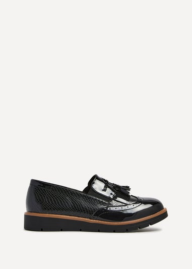 Linzi Bowen Black Patent & Lizard Faux Leather Loafer