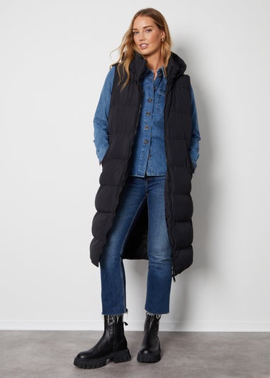 Threadbare Black Ony Longline Hooded Puffer Jacket