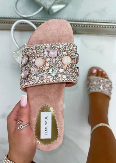 Love Lemonade Pink Sparkly Gem Sliders