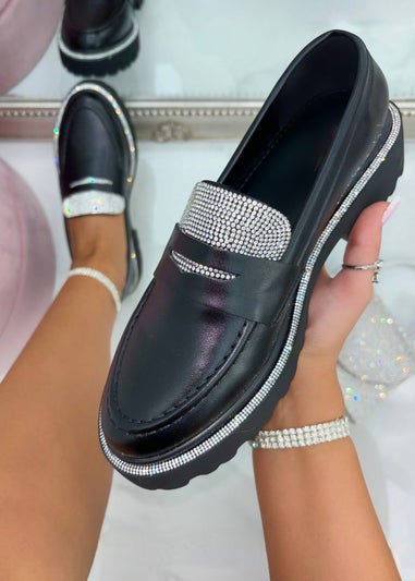 Love Lemonade Black Sparkly Rhinestone Studded Loafers