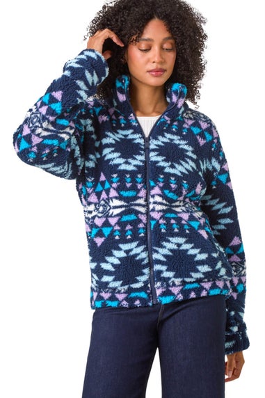 Roman Midnight Nordic Print Funnel Fleece Jacket