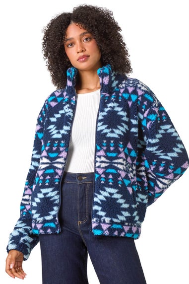 Roman Midnight Nordic Print Funnel Fleece Jacket