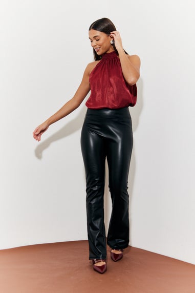 In The Style Burgundy Shimmer Tie Neck Top