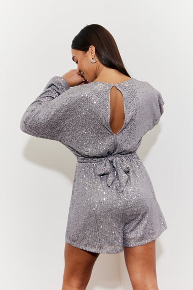 In The Style Silver Sequin Multi Front Knot Playsuit