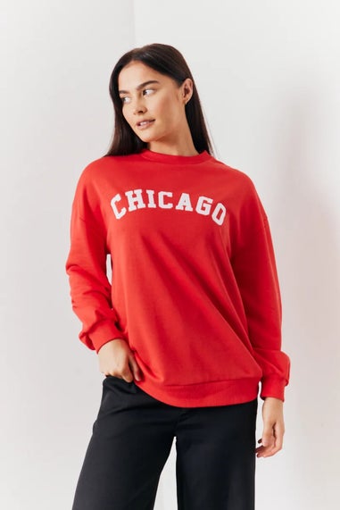 In The Style Red Chicago Slogan Sweatshirt