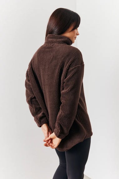 In The Style Chocolate Half Zip Borg Fleece