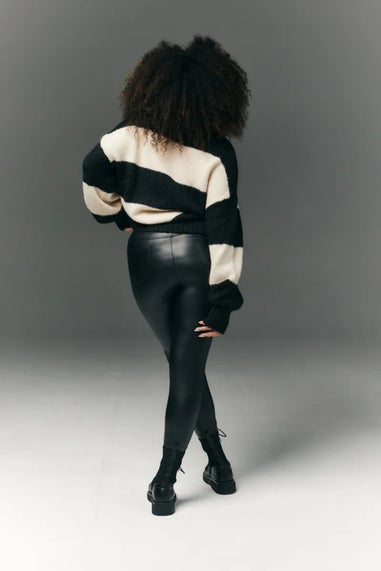 In The Style Petite Black Perfect Sculpting High Waisted Leather Look Leggings With Back Pocket