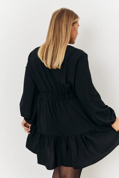 In The Style Black V Neck Tiered Balloon Sleeve Smock Dress