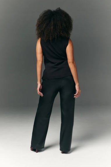 In The Style Black Perfect Sculpting High Waisted Leather Look Straight Leg Trouser