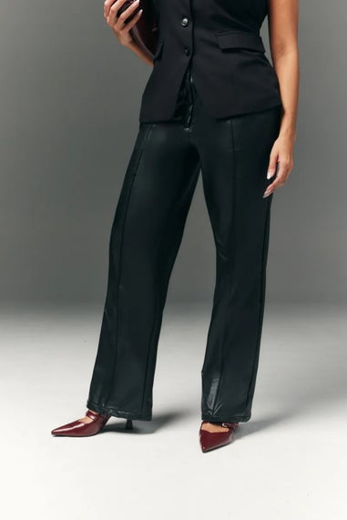 In The Style Petite Black Perfect Sculpting High Waisted Leather Look Straight Leg Trouser