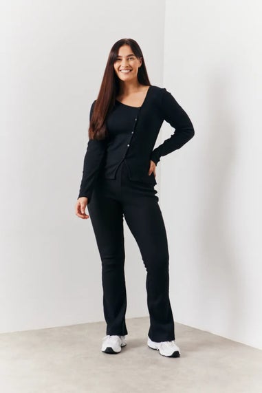 In The Style Black Brushed Rib Fit and Flare Trouser