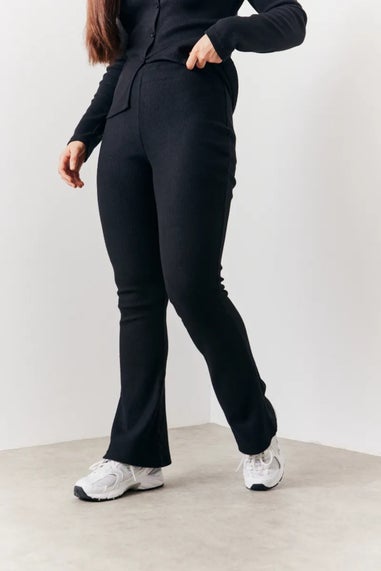 In The Style Black Brushed Rib Fit and Flare Trouser