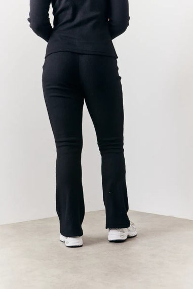 In The Style Black Brushed Rib Fit and Flare Trouser