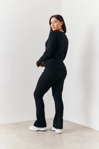 In The Style Black Brushed Rib Fit and Flare Trouser