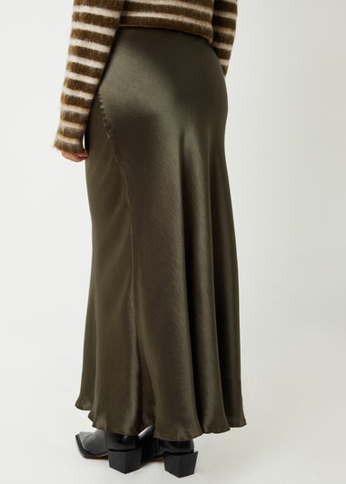 Threadbare Khaki Ariel Satin Maxi Slip Skirt