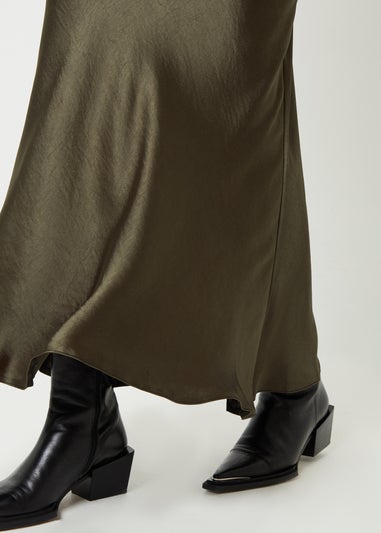 Threadbare Khaki Ariel Satin Maxi Slip Skirt