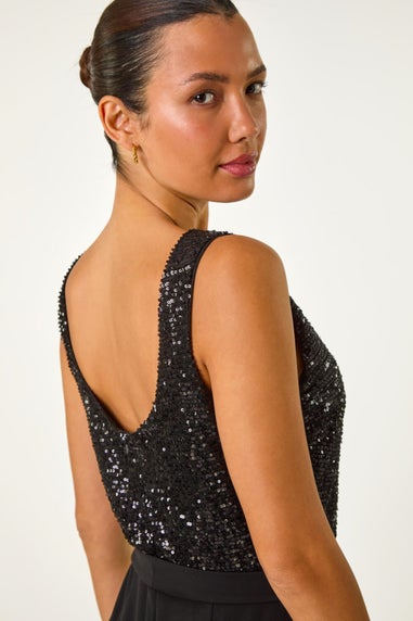 Roman Black Contrast Sequin Bodice Jumpsuit