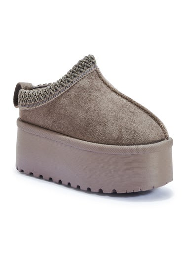 Urban Bliss Taupe Platform Faux Fur Slipper