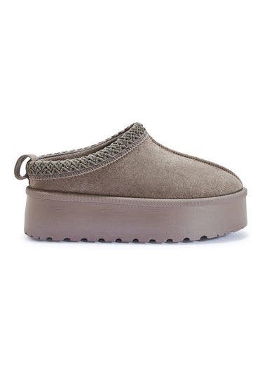 Urban Bliss Taupe Platform Faux Fur Slipper