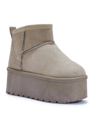 Urban Bliss Light Grey Platform Faux Fur Ankle Boot