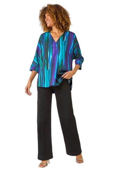Roman Purple Abstract Print Asymmetric Hem Top