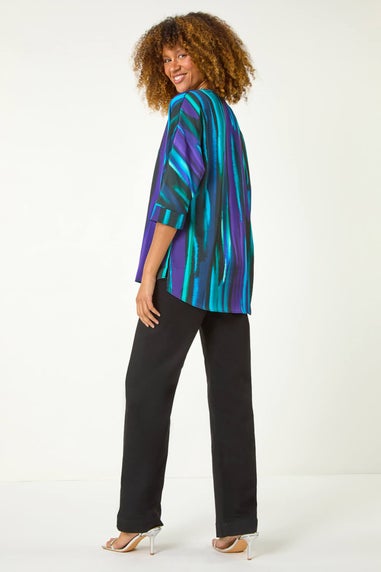 Roman Purple Abstract Print Asymmetric Hem Top