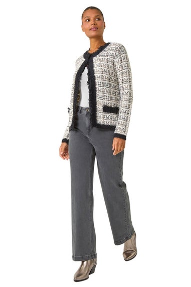 Roman Ivory Textured Pattern Pocket Detail Cardigan