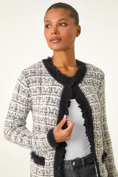 Roman Ivory Textured Pattern Pocket Detail Cardigan