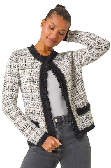 Roman Ivory Textured Pattern Pocket Detail Cardigan