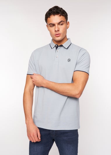 Crosshatch Light Blue Mapouts Pique Polo