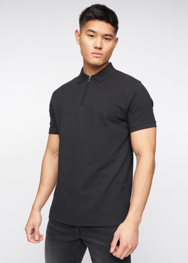 Crosshatch Black Telepart Zip Neck Polo