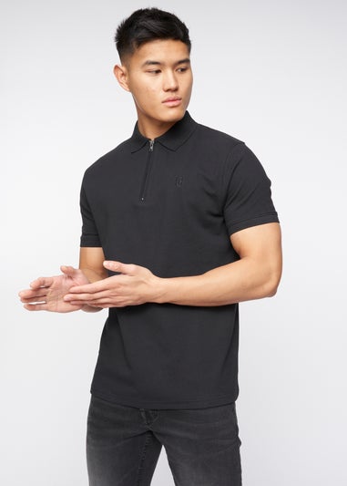 Crosshatch Black Telepart Zip Neck Polo