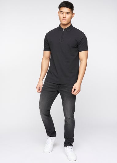 Crosshatch Black Telepart Zip Neck Polo