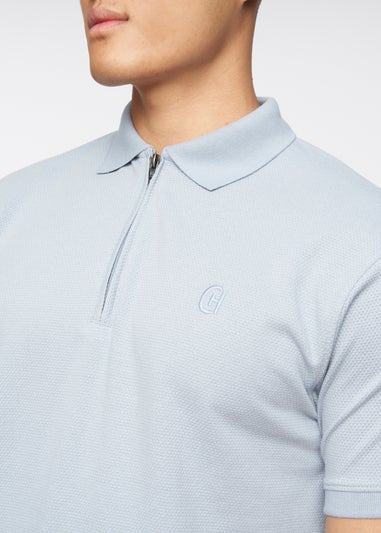 Crosshatch Blue Telepart Zip Neck Polo