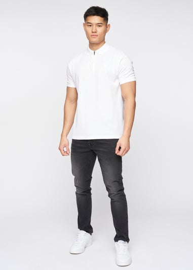 Crosshatch White Telepart Zip Neck Polo